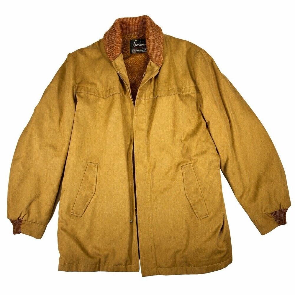 Vintage Sears Sportswear Perma-Prest Jacket Mens 42 Brown Fleece Lined Work Coat
